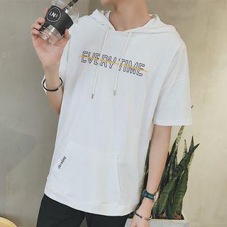 Lettering Short-sleeve Hooded T-shirt