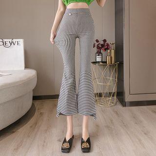 Gingham Boot-cut Cropped Pants