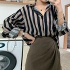 Striped Shirt / Asymmetrical Pencil Skirt