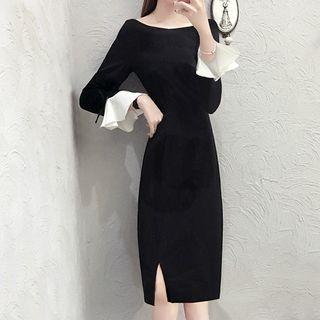 Boatneck Bell-sleeve Sheath Dress