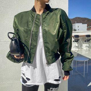 Reversible Cropped Zipped Flight Jacket