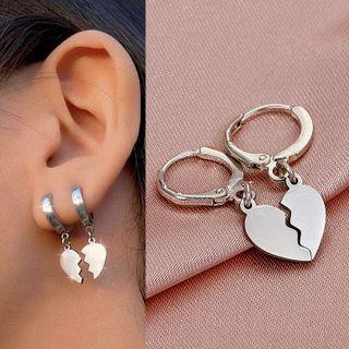 Broken Heart Stainless Steel Dangle Earring 01 - 1 Pair - Silver - One Size