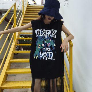 Monster Print Sleeveless T-shirt
