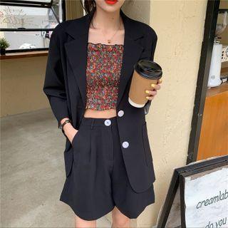 Plain Blazer / High Waist Wide Leg Shorts