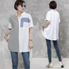 Color-block Stripe Shirt White - One Size