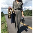 Band-waist Jumpsuit Khaki - One Size