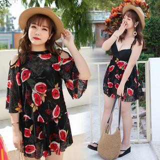 Set: Printed Swim Dress + Cover-up