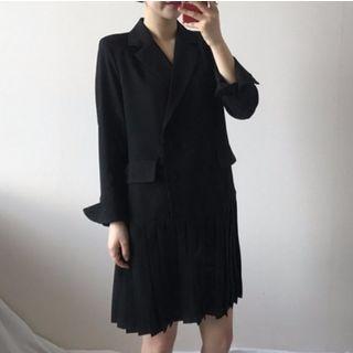 Double-breasted Pleated Coatdress Black - One Size