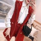 Set: Plain Buttoned Blouse + Double Breasted Vest + Shorts