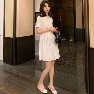 Short Sleeve High Waist Double Breast A-line Dress