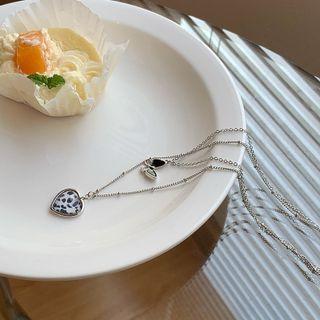 Heart Butterfly Layered Necklace Silver - One Size