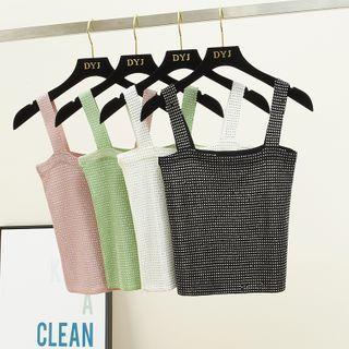 Spaghetti Strap Beaded Cropped Knit Top