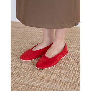Oval-toe Faux-suede Flats