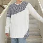 Long-sleeve Houndstooth Panel T-shirt
