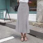 Band-waist Checked Linen Long Skirt