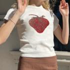 Short Sleeve Lettering Strawberry Print T-shirt