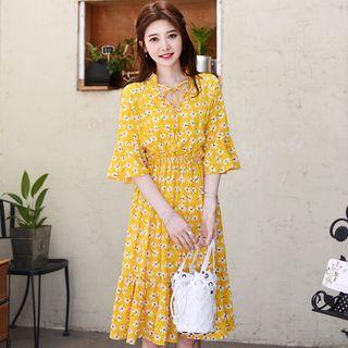 Ruffled Floral Print Midi Dress