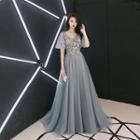 Glitter Embroidered A-line Evening Gown