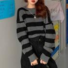 Cropped Striped Sweater Gray - One Size