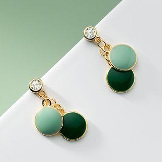 Disc Sterling Silver Dangle Earring 1 Pair - Light Green & Dark Green - One Size