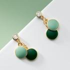Disc Sterling Silver Dangle Earring 1 Pair - Light Green & Dark Green - One Size