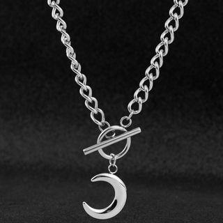 Moon Pendant Chain Necklace 1077 - Silver - One Size