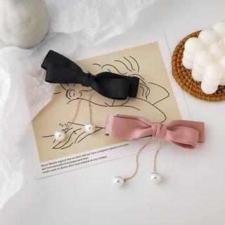 Ribbon Fabric Faux Pearl Hair Clip