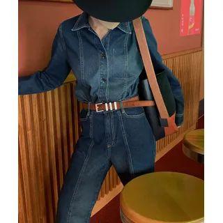 Seam-trim Boxy Denim Shirt Blue - One Size