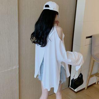 Off-shoulder Slited Loose T-shirt