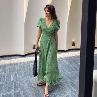 Surplice-wrap Frilled-hem Maxi Floral Dress