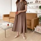 Sleeveless Linen Blend Maxi Dress Brown - One Size