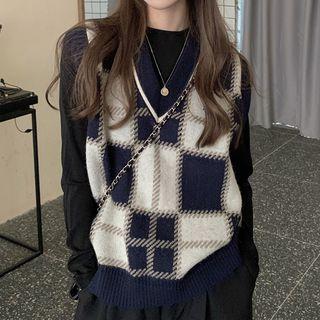 Plaid Knit Vest Tank Top - One Size