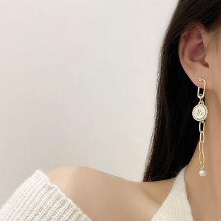 Asymmetrical Safety Pin Lettering Drop Earring E4586 - 1 Pair - Asymmetric - Gold & White - One Size
