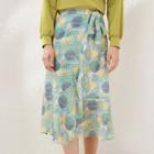 Patterned Ruffle Hem Midi Chiffon Skirt