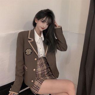 Loose-fit Blazer / Embroider Long-sleeve Shirt / Plaid Skirt