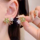 Flower Faux Cat Eye Stone Alloy Earring 1 Pair - Gold & Green - One Size