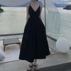 V-neck Open-back Strappy Dress Black - One Size