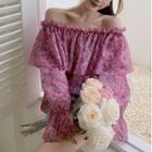 Floral Print Off-shoulder Blouse Pink - One Size