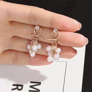 Rhinestone Faux Pearl Dangle Earring 1 Pr - Gold - One Size
