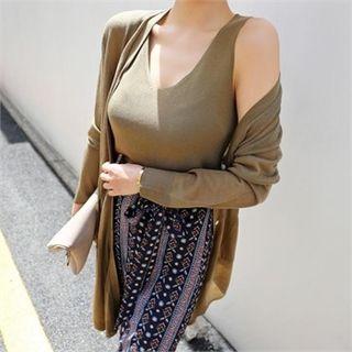 Set: V-neck Long Cardigan + Sleeveless Top