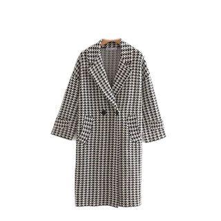 Houndstooth Long Loose-fit Coat