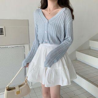 Ribbed V-neck Cardigan / A-line Skirt