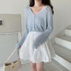 Ribbed V-neck Cardigan / A-line Skirt
