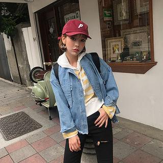 Tie-neck Metal-button Denim Jacket