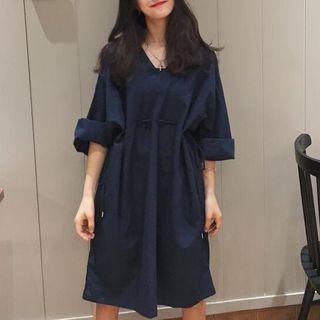 Long-sleeve Drawcord A-line Dress