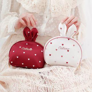Rabbit Ear Heart Print Zip Pouch
