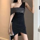 One-shoulder Sequined Paneled A-line Dress