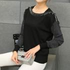 Long-sleeve Fringed Panel Knit Top