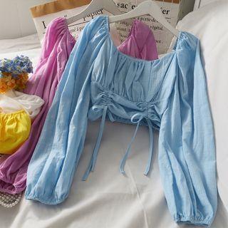 Off-shoulder Drawstring Crop Top In 5 Colors
