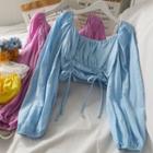 Off-shoulder Drawstring Crop Top In 5 Colors